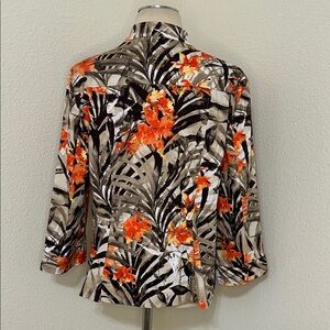 Chico’s Brown Tan Orange Floral Print Women's Jacket Size 2 like Medium 8 or 10